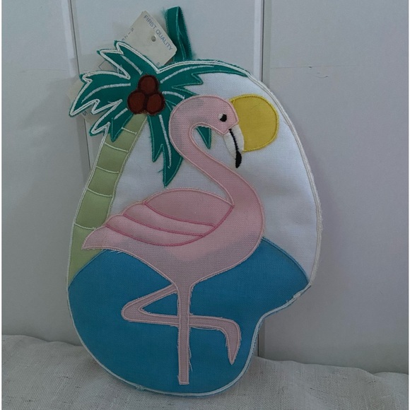 Vintage Flamingo Beach Pot Holder quilted beach theme kitchen decor Florida 90s - Picture 12 of 12
